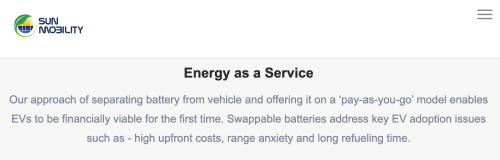 SUN Mobility Energy as a Service